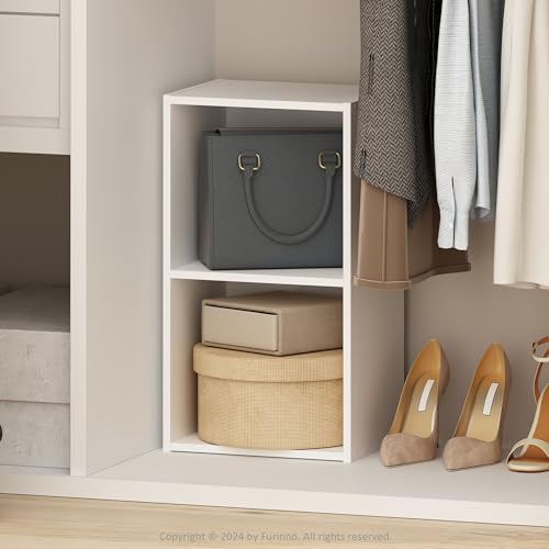 Furinno Reed Closet Organizers and Storage, 2-Tier Closet Organizer, Open Shelf Closet Storage, for Wardrobe, Bedroom, Living Room, White - color: White, size: 2-Tier; 12" W