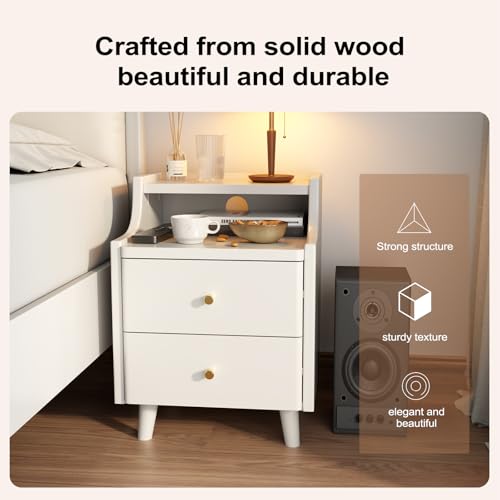 Narrow Nightstand with 2 Drawers,White Nightstand,Bedside Table,Solid Wood Modern Bedside Table for Bedroom,Study,Toilet - color: White, size: 15.75"D x 15.75"W x 22.32"H(2 Drawers)