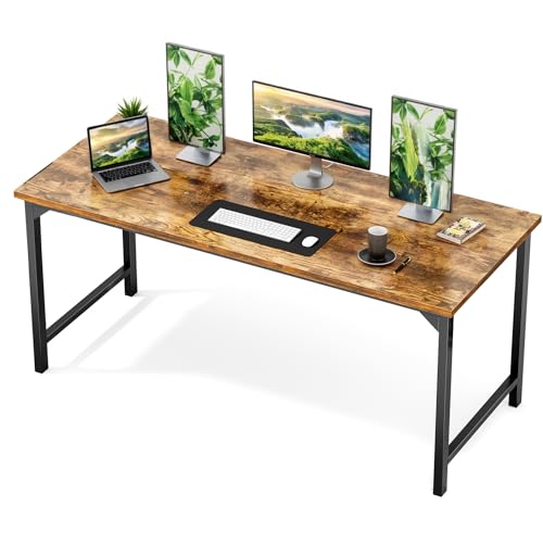 Sweetcrispy 63-Inch Small Computer Desk for Bedroom, Brown | Gaming Writing Work and Study Desk for Home Office, Sturdy Metal Frame and Compact Modern Design with X-Shaped - color: Rustic Brown, size: 63-Inch