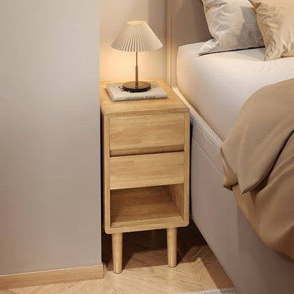 Nightstand 2 Drawers with Open Shelf Narrow Night Stand Solid Wood Bedside Table Mid Century Modern Nightstand Wooden End Table for Bedroom, Study, Office - color: Natural-2d, size: 15.75''×11.8''×23.62''