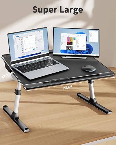 Laptop Bed Tray Desk, SAIJI X-Large Adjustable Laptop Table, Foldable Laptop Desk with Storage Drawer and Bookstand for Eating, Working, Writing, Gaming, Drawing (Black) - color: Black