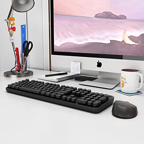 Wireless Keyboard and Mouse, KOOTOP Cute Black Keyboard and Mouse, 2.4G Wireless Keyboard with Retro Round Keycap for PC, Mac, Laptop,Tablet,Computer Windows (Black) - color: Black