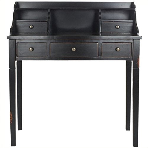SAFAVIEH Furniture - Landon 5-Drawer Writing Desk - Black - Solid Wood - Classic Hutch Design - Ideal for Home Office, Living Room, Den, 36.2"W x 19.1"D x 40.5"H (AMH6516B) - color: Black