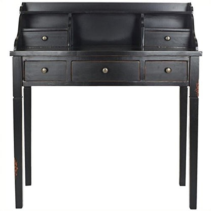 SAFAVIEH Furniture - Landon 5-Drawer Writing Desk - Black - Solid Wood - Classic Hutch Design - Ideal for Home Office, Living Room, Den, 36.2"W x 19.1"D x 40.5"H (AMH6516B) - color: Black