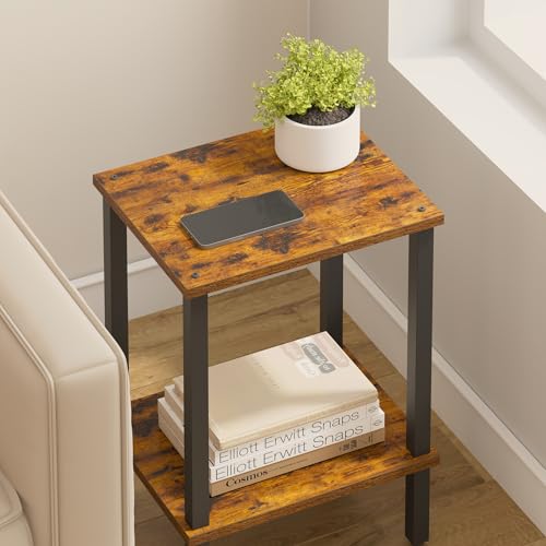 TUTOTAK End Table, Set of 2, Side Table, Nightstand, 2-Tier Storage Shelf, Sofa Table for Small Space, Living Room, Bed Room TB01BB035 - color: Brown and Black