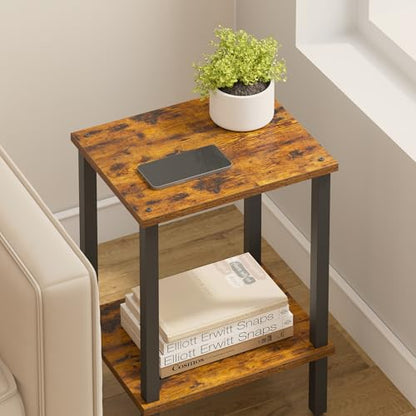 TUTOTAK End Table, Set of 2, Side Table, Nightstand, 2-Tier Storage Shelf, Sofa Table for Small Space, Living Room, Bed Room TB01BB035 - color: Brown and Black