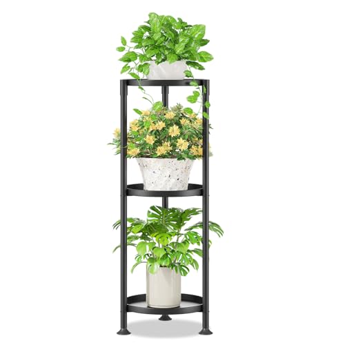 iDavosic.ly 3 Tier Plant Stand Indoor with 10 Inch Wide Tray, Tiered Corner Metal Outdoor Flower Display Holder, Vertical Tall Rack for Patio Porch Living Room, Modern Black - color: Matte Black, size: 3 Tiers