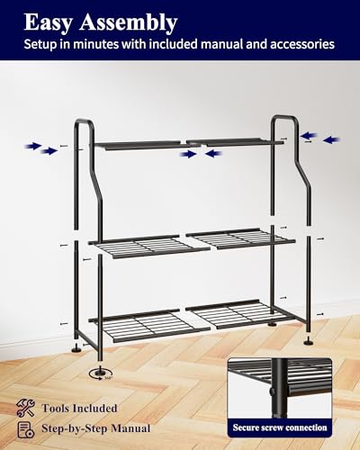 Kitsure 3-Tier Plant Stand Indoor & Outdoor, 27" x 11.4" x 29.3", Black | Metal Plant Shelf with Adjustable Leveling Feet, Easy to Assemble Planter Stand for Patio, Balcony, or Garden, Plant Shelves - size: 27" x 11.4" x 29.3"