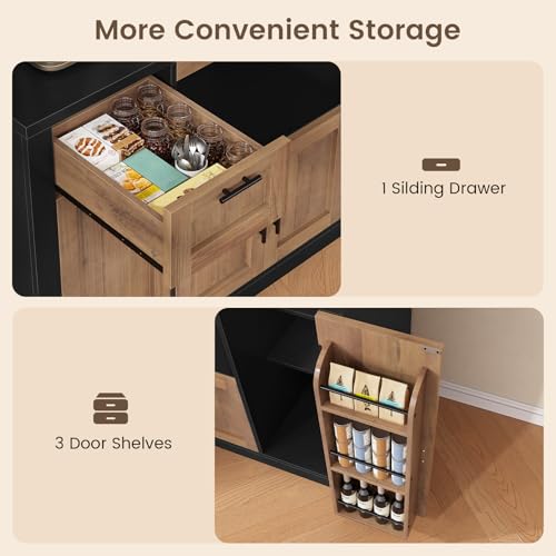 Itaar 71" Pantry Cabinet with Charging Station and LED Light, Kitchen Pantry Cabinet with Microwave Stand, 47.2" Wide Kitchen Storage Cabinets with Storage Cart 3 Tier for Dining Room,Brown - color: Brown