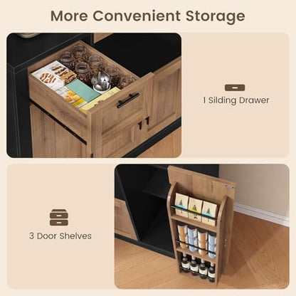 Itaar 71" Pantry Cabinet with Charging Station and LED Light, Kitchen Pantry Cabinet with Microwave Stand, 47.2" Wide Kitchen Storage Cabinets with Storage Cart 3 Tier for Dining Room,Brown - color: Brown