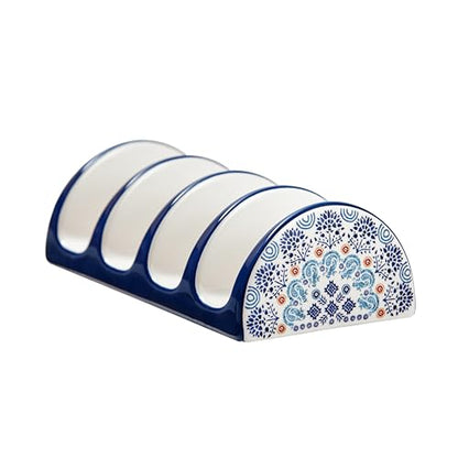 Bico Blue Talavera Ceramic Taco Holder, Taco Stand Rack Tray, Microwave and Dishwasher Safe - color: Blue Talavera