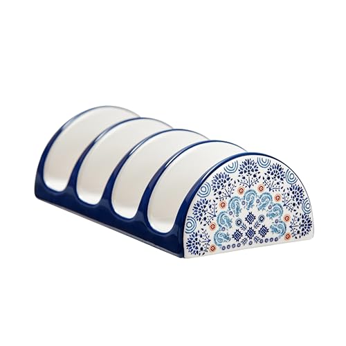 Bico Blue Talavera Ceramic Taco Holder, Taco Stand Rack Tray, Microwave and Dishwasher Safe - color: Blue Talavera