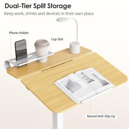 ROMOON Rolling Standing Desk with Wheels, Sit-Stand Portable Laptop Cart | Height Adjustable Mobile Desk with Tilt Top, Storage, 24" Computer Table for Home Office, Bedroom, Small Spaces, Natural Oak - color: Natural Oak