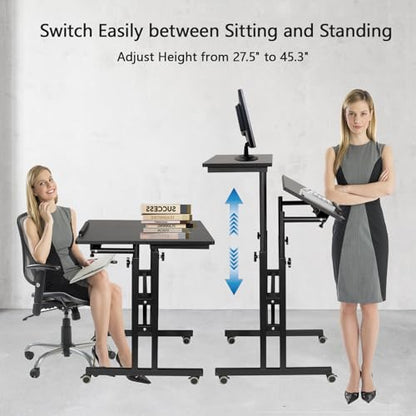 Hadulcet Mobile Standing Desk with Charging Station, Adjustable Standing Computer Desk, Standing Adjustable Laptop Cart with Wheels for Home Office Classroom Black - color: Black, size: 23.6" With Charging Station