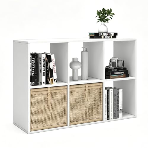 6 Cube Shelf Bookcase, White, 11in | Anti-Tipping Kits, Reversible Open Back, Multi Layer Multi Grid Partition Layout - color: White, size: 6 Cube 11in