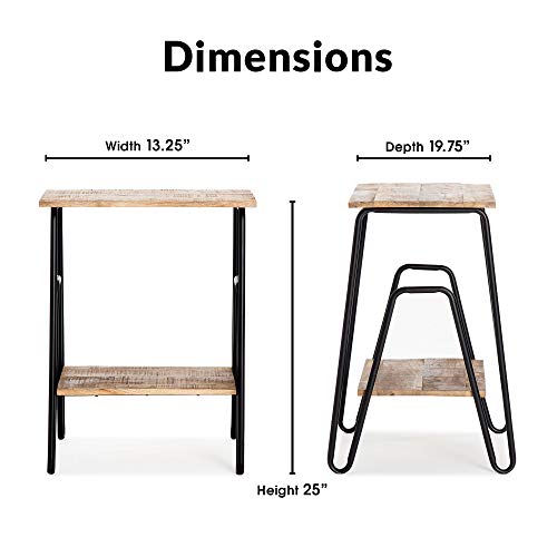 ClickDecor Cooper Industrial Side Table, Solid Wood Modern Farmhouse Rustic Accent with Black Metal Hairpin Legs, Living Room Storage, Brown