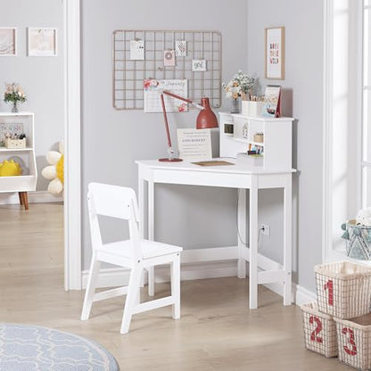 UTEX Kids Desk, Kids Corner Desk and Chair Set, Children Study Table with Storage and Hutch for Home School Use, White
