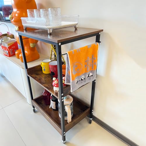 3-Tier Rolling Utility Cart with Lockable Wheels Storage Slim Storage Heavy Duty Cart Mobile Shelving Unit Craft Narrow Organizer for Bathroom Laundry Kitchen (Black) - style: Black