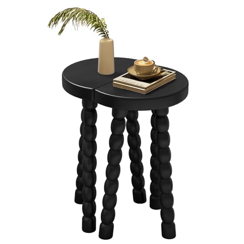 LitaEther Wooden Bobbin Side Table - Plant Stand - Half Round Table - Wooden Accent Stool- Minimalist Decorative Table for Bedroom, Hallway, Living Room (2, Black) - color: Black
