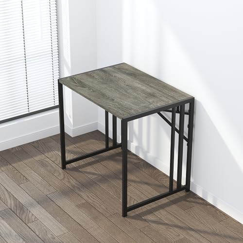 Lutown-Teen 32 inch Small Folding Desk, Writing Gaming Computer Camping Desk for Small Spaces, No Assembly Required Home Office Desk, Black Oak - color: Black Oak, size: 32 Inch