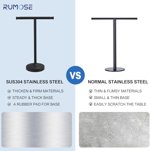 RUMOSE 13 Inch Matte Black Towel Stand Hand Towel Holder Bathroom Kitchen Vanity Countertop T-Shape Towel Rack Free Standing Stainless Steel Towel Bar Towel Ring - color: Matte Black