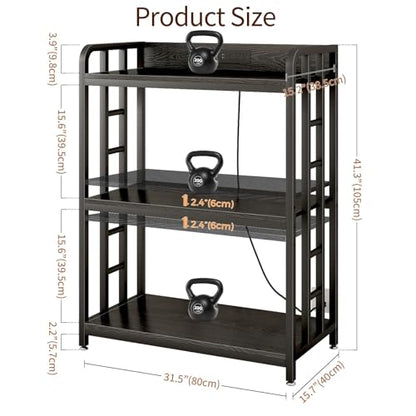 METYERRY Bakers Rack with Power Outlet,Adjustable Microwave Stand with Storage,3-Tier Kitchen Shelves,Microwave cart Suitable for Kitchen,Dinning Room,Coffee Bar,Living, Black - color: Black