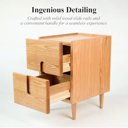 Narrow Nightstand, Mid Century Modern Nightstand, Solid Wood Bedside Table, Side Table witn Drawers (Natural, 11.81inches) - color: Natural, size: 11.81inches