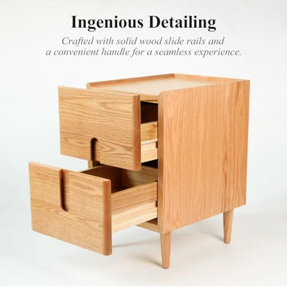 Narrow Nightstand, Mid Century Modern Nightstand, Solid Wood Bedside Table, Side Table witn Drawers (Natural, 11.81inches) - color: Natural, size: 11.81inches