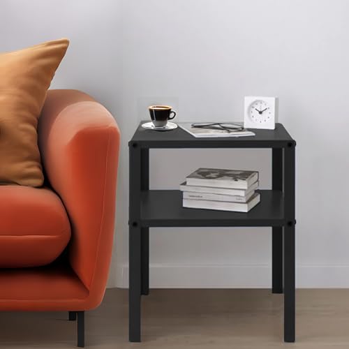 FixtureDisplays Black Metal 2-Tier Nightstand, Side Table, End Table, 14W x 11D x 17" H, Sturdy Riser 50 lbs Capacity