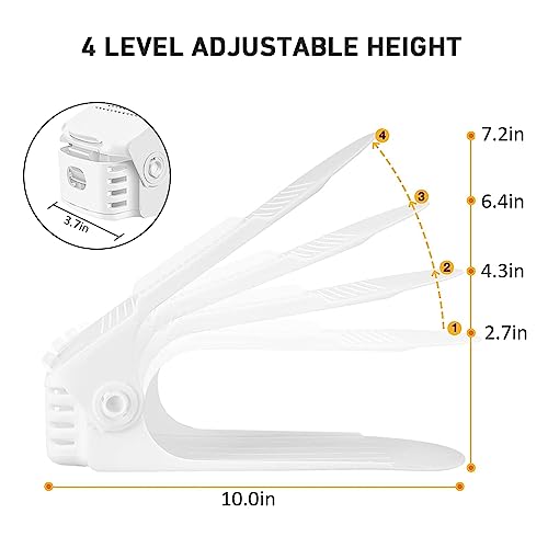 NVGSN Shoe Slots Organizer 12 Pack - Shoe Stackers for a Pair of Shoes, shoe Storage Shoes Space Savers 50%, 4 Levels Adjustable Thickening Double Layer shoes Holders shoe Organizer for Closet, White | 4 Levels Adjustable shoe Organizer for Closet Organiz
