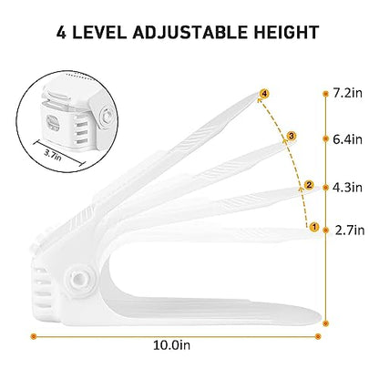 NVGSN Shoe Slots Organizer 12 Pack - Shoe Stackers for a Pair of Shoes, shoe Storage Shoes Space Savers 50%, 4 Levels Adjustable Thickening Double Layer shoes Holders shoe Organizer for Closet, White | 4 Levels Adjustable shoe Organizer for Closet Organiz