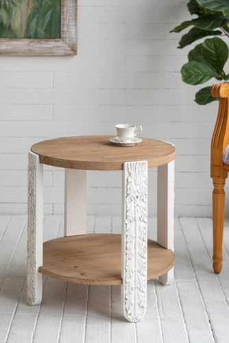 20'' Wood Side Table End Table 2-Tier for Living Room, Modern Contemporary Farmhouse Style for Bedroom, Carved Leg & Easy Assembly, Brown & White - color: 20in-brown & White