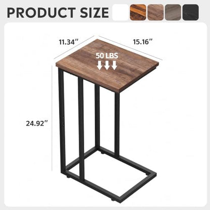 WLIVE C Shaped End Table, Small Side Tables for Sofa and Bed, Couch Table That Slides Under for Living Room, Bedroom, Home Office, Small Spaces - color: Brown