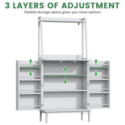 51" White Kitchen Pantry Cabinet, Kitchen Storage Cabinet, Small Coffee Bar Cabinet, Modern Kitchen Hutch with Microwave Stand, Adjustable Shelves, Food Pantry Cabinet for Dining Room - color: A-51'' White