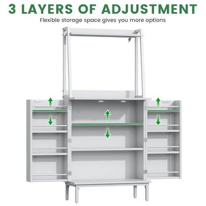 51" White Kitchen Pantry Cabinet, Kitchen Storage Cabinet, Small Coffee Bar Cabinet, Modern Kitchen Hutch with Microwave Stand, Adjustable Shelves, Food Pantry Cabinet for Dining Room - color: A-51'' White