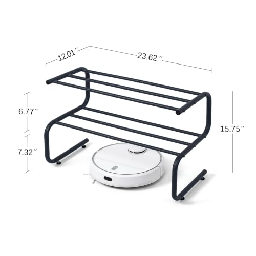 Black Metal Shoe Rack, 2 Tier 5-Shaped Shoe Storage Organizer, 24” Wide Compact Shoe Shelf for Entryway, Closet Floor, Hallway, Small Spaces, Free Standing Front Door Entrance Shoe Shelves