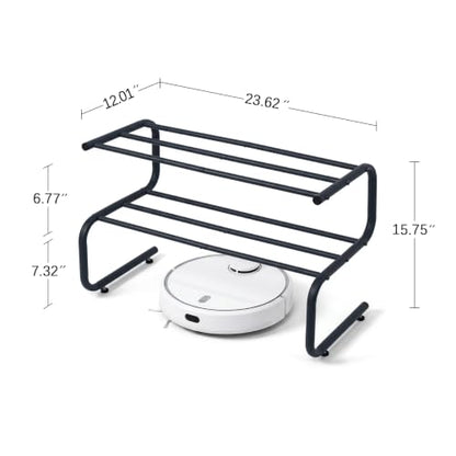Black Metal Shoe Rack, 2 Tier 5-Shaped Shoe Storage Organizer, 24” Wide Compact Shoe Shelf for Entryway, Closet Floor, Hallway, Small Spaces, Free Standing Front Door Entrance Shoe Shelves