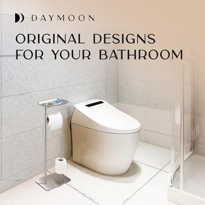 Day Moon™ - Toilet Paper Holder - Modern Roll Holder for Bathroom - 1 Pack - Free Standing - with Shelf, Brushed Nickel - color: Brushed Nickel
