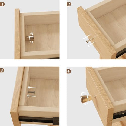 Solid Wood Narrow Nightstand with 3 Drawers,Modern Natural,Fully Assembled | Narrow night stand,gold handles,open Shelf,skinny bedside table,slim nightstand for bedroom storage,space-saving storage - color: Natural（15.75"d X 7.87"w X 23.62"h）