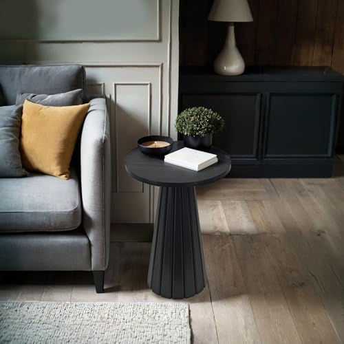 COVLON Fluted Drum Side Table, Small Round Side Table, Pedestal End Table, Modern Accent Drink Table, Plant Stand for Living Room, Bedroom, Office, Small Spaces, Black