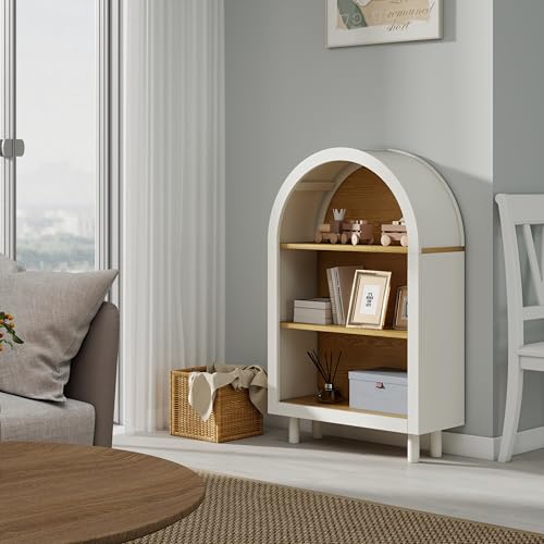 37" Arched Bookcase, Kids Bookshelf, Modern 3-Tier Open Bookshelf, Low Short Storage Shelves Bookcase, Arched Storage Cabinet for Office, Living Room, Entryway, Oak (Oak)
