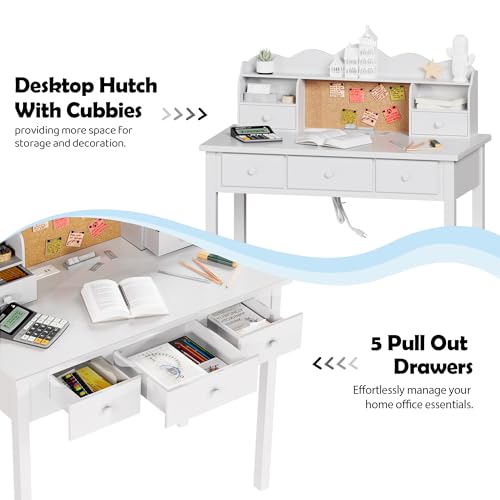 FUNKOCO Home Office Furniture Writing Desk, 36 Inch Computer Work Station with Detachable Hutch for Small Place, 5 Drawers(White) - color: 1-white