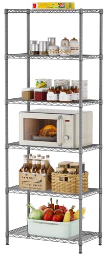 SINGAYE 6 Metal Shelves Wire Shelving Storage Shelf Adjustable Unit Pantry | 6 Tier Kitchen Laundry Room Organization Home Pantry Closet Bathroom Organizers Garage Rack 14" D x 24" W x 72" H Gray - color: Grey, size: 6 Tier 14"Dx24"Wx72"H