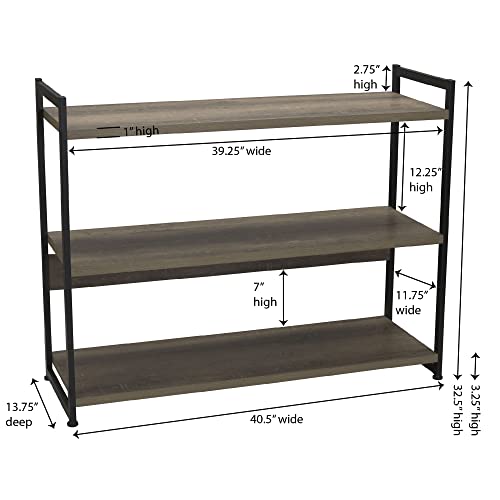 Household Essentials Wide 3‑Shelf Open Storage Bookshelf in Oak Rustic Wood Grain and White Metal Frame, Ashwood - color: Ashwood
