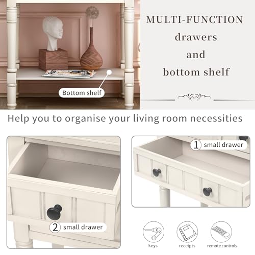 24'' Entryway Table, Small Console Table with Storage Drawers and Shelf, Hallway Table for Entryway Hallway Foyer, Farmhouse Solid Wood Frame (White) - color: White