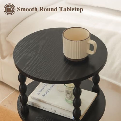 AWASEN Small Round Side Table, Black End Table with 3-Tier Open Shelf for Small Spaces, Round Bedside Table Nightstand for Bedroom, Living Room, Office, Black - color: Black