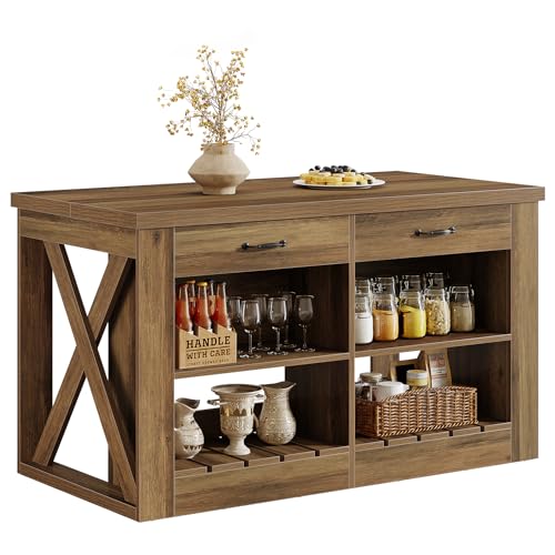 Tribesigns 55" Kitchen Island with Storage Drawers and Shelves, Farmhouse Large Island Table for Kitchen, Dining Room