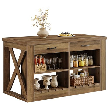 Tribesigns 55" Kitchen Island with Storage Drawers and Shelves, Farmhouse Large Island Table for Kitchen, Dining Room