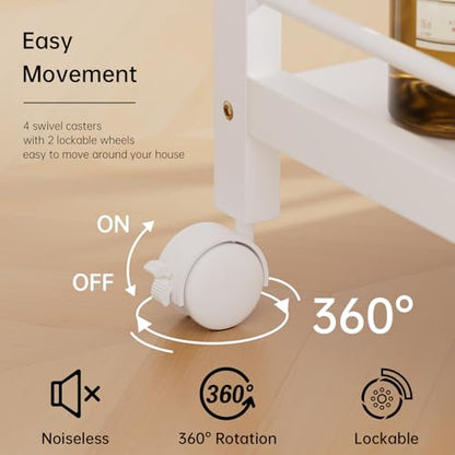 HITNET White Bar Cart, Home Bar Serving Cart, Kitchen Trolley on Wheels with Storage, 3 Tier Rolling Beverage Cart for Living Room Kitchen Home Office - color: White