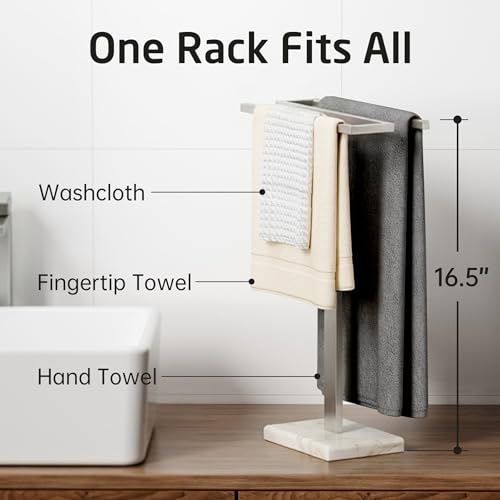 KES Hand Towel Holder for Bathroom, Countertop Towel Stand with Weighted Marble Base, S-Shape Hand Towel Rack Stand Freestanding Counter Top 18/8 Stainless Steel Brushed Finish, BTH223-2 - color: Brushed Grey